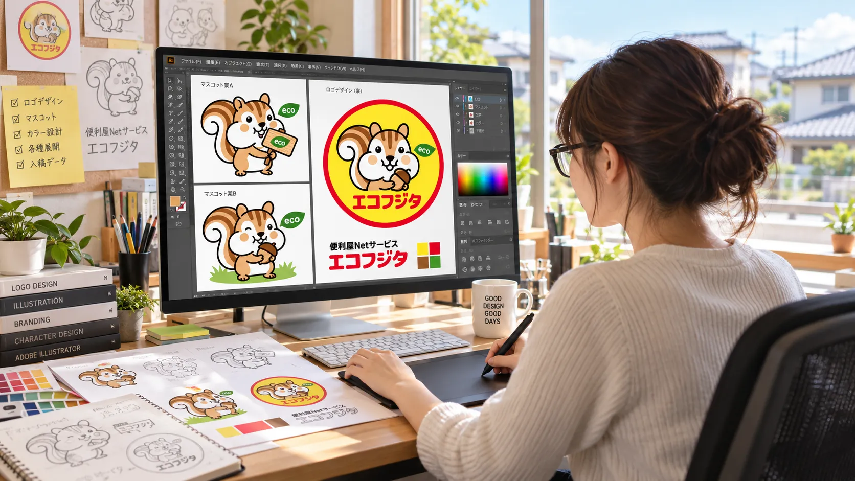 便利屋Netサービス エコフジタのロゴをIllustratorで制作するDesign Mocoのデザイン制作イメージ